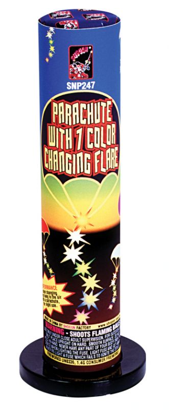 Parachute with 7 color changing flare